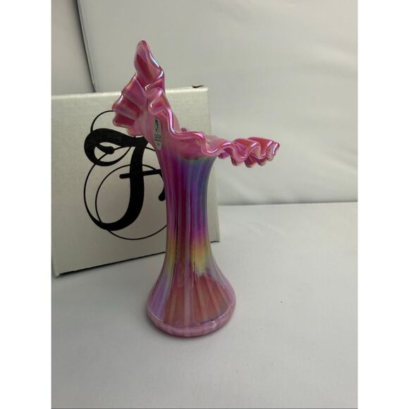 Fenton Opalescent Plum Tulip-Jack in the Pulpit Vase with Box - Picture 7 of 8